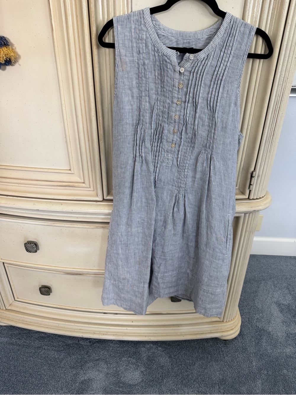 Quince Blue and White Striped Sleeveless Linen Dress - Picture 5 of 11